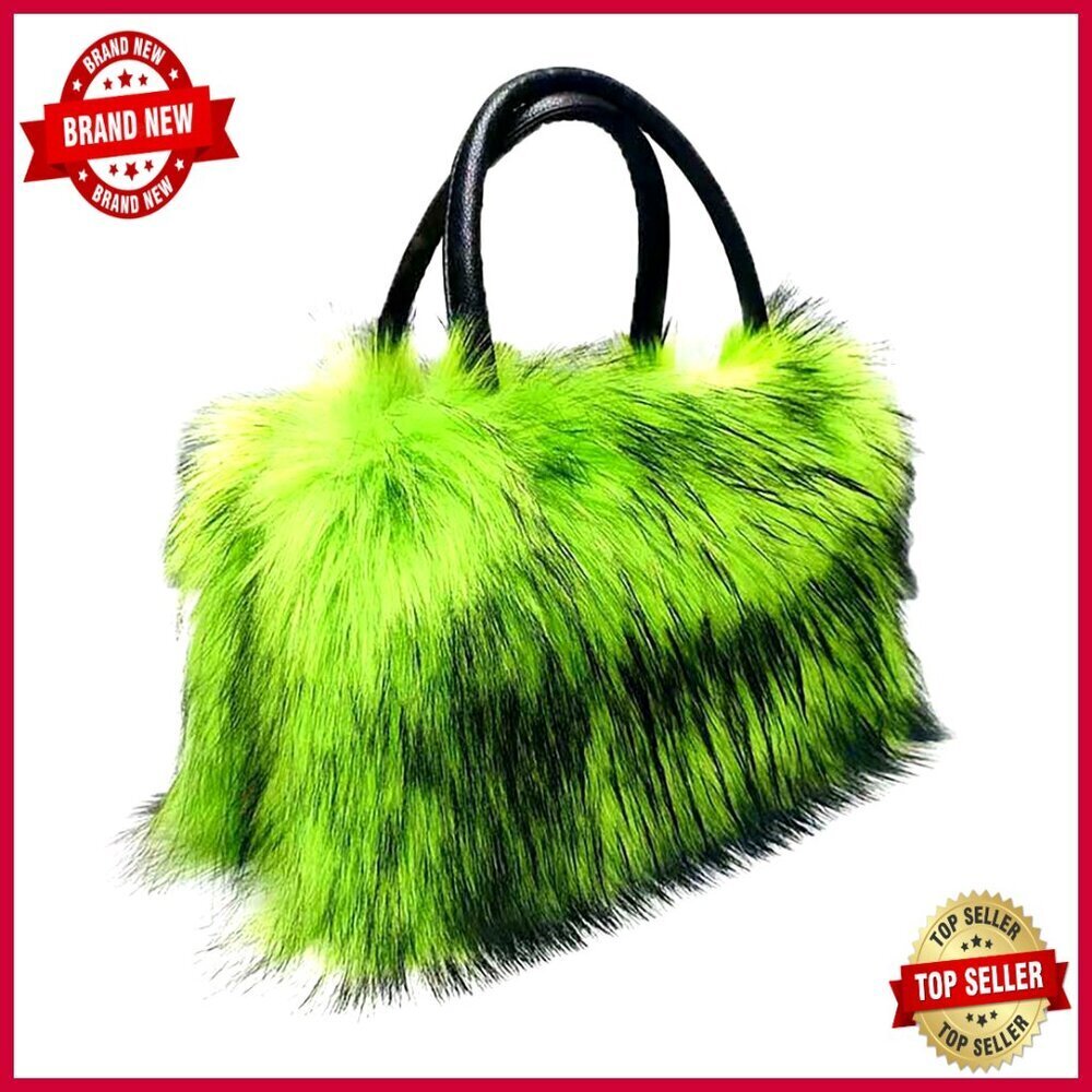 Faux Fur Tote Bag with Zipper Closure, 13.8x13 Inches, Vegan Leather